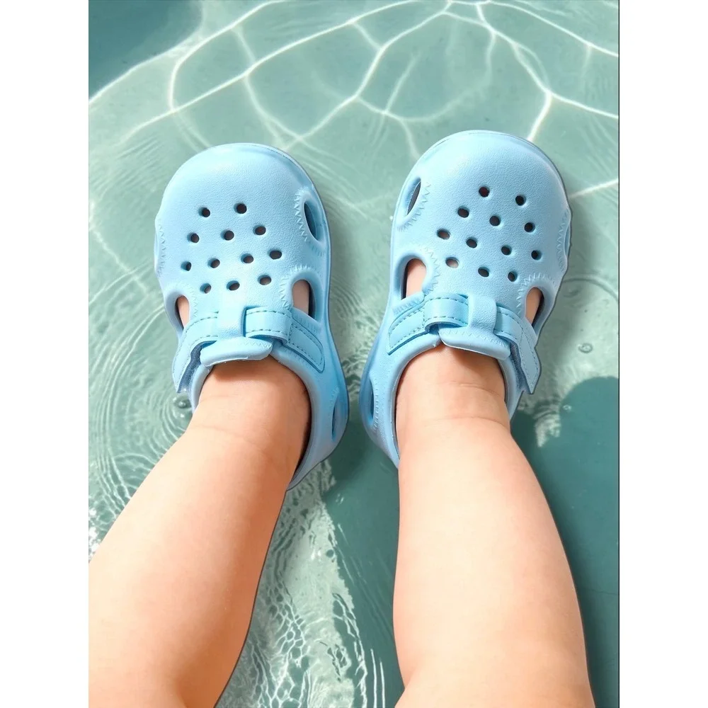 Carters Kids Light Blue Water Shoes Perforated Clog Sandals Hook Loop Strap